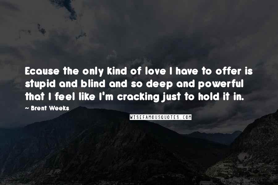 Brent Weeks quotes: Ecause the only kind of love I have to offer is stupid and blind and so deep and powerful that I feel like I'm cracking just to hold it in.