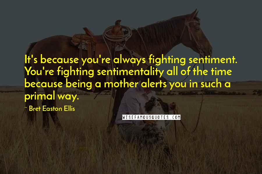 Bret Easton Ellis quotes: It's because you're always fighting sentiment. You're fighting sentimentality all of the time because being a mother alerts you in such a primal way.