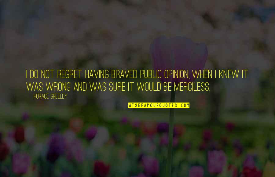 Bret Hart Wrestling With Shadows Quotes By Horace Greeley: I do not regret having braved public opinion, Bret Hart Wrestling With Shadows Quotes By Horace Greeley: I do not regret having braved public opinion,