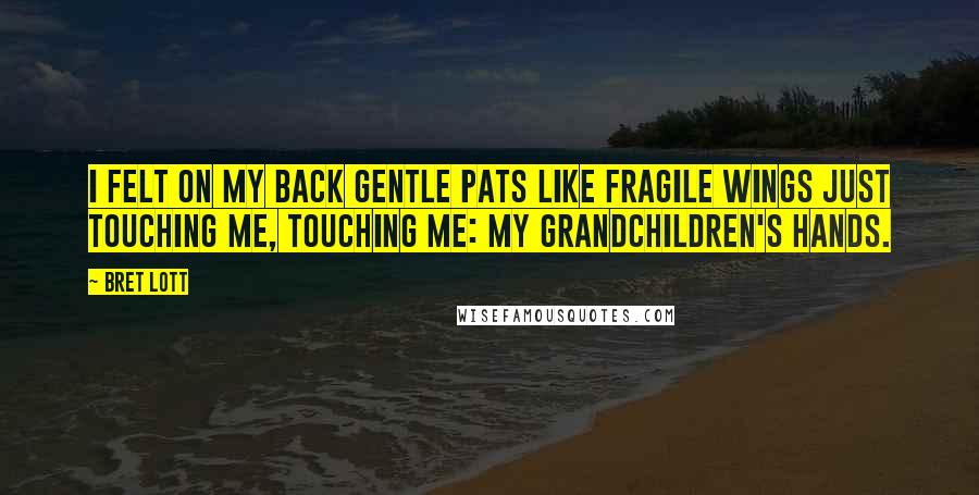Bret Lott quotes: I felt on my back gentle pats like fragile wings just touching me, touching me: my grandchildren's hands.