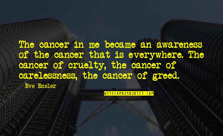 Brezina Claim Quotes By Eve Ensler: The cancer in me became an awareness of