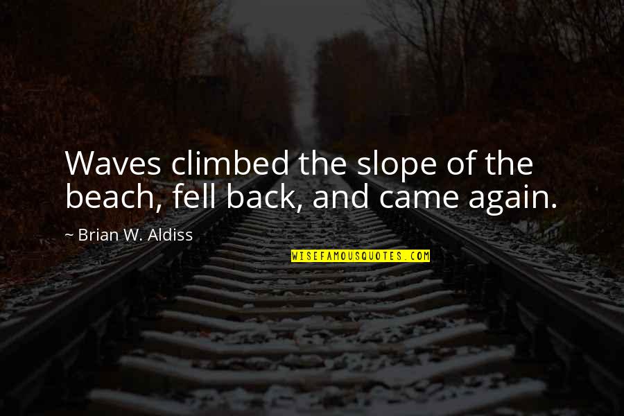 Brian Aldiss Quotes By Brian W. Aldiss: Waves climbed the slope of the beach, fell