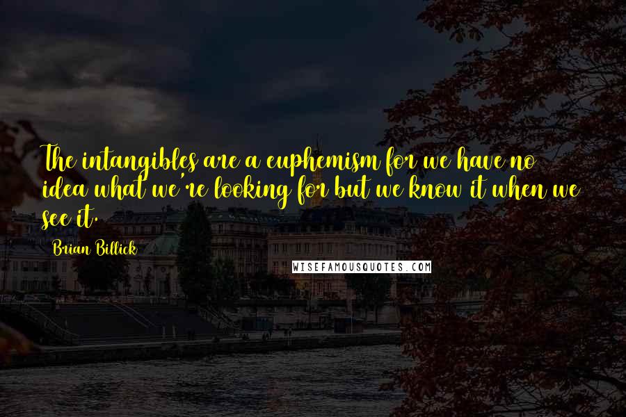 Brian Billick quotes: The intangibles are a euphemism for we have no idea what we're looking for but we know it when we see it.