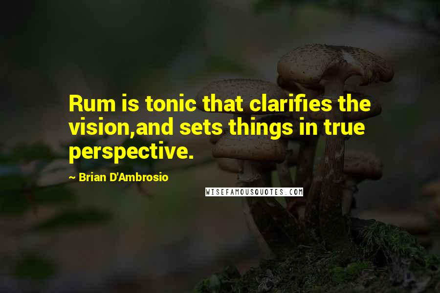 Brian D'Ambrosio quotes: Rum is tonic that clarifies the vision,and sets things in true perspective.