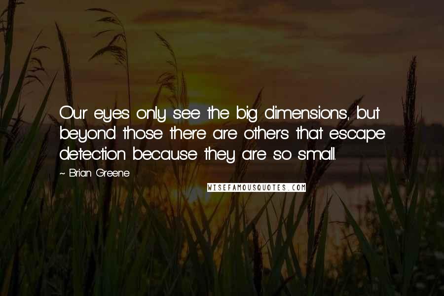 Brian Greene quotes: Our eyes only see the big dimensions, but beyond those there are others that escape detection because they are so small.