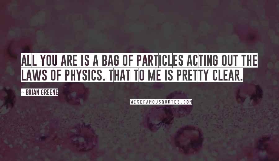 Brian Greene quotes: All you are is a bag of particles acting out the laws of physics. That to me is pretty clear.