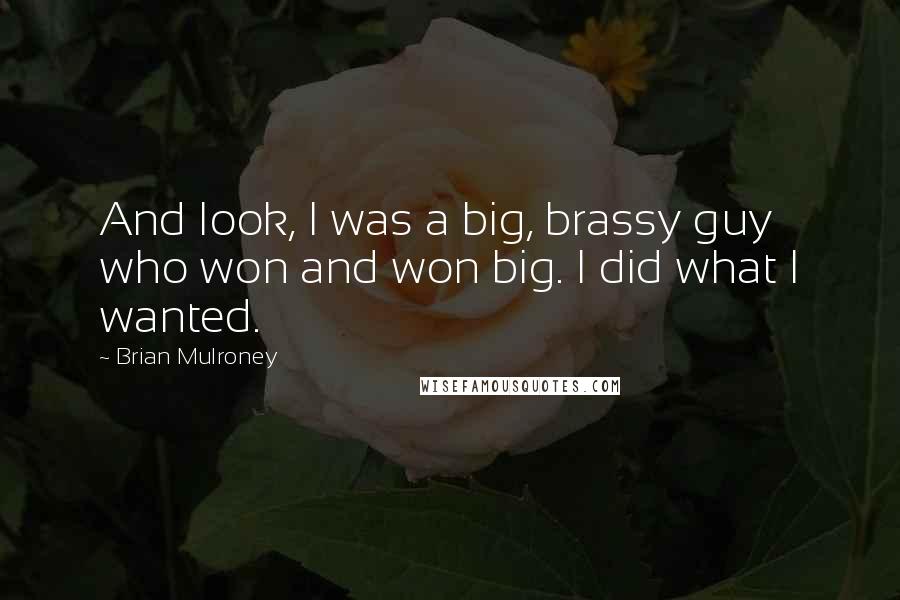 Brian Mulroney quotes: And look, I was a big, brassy guy who won and won big. I did what I wanted.