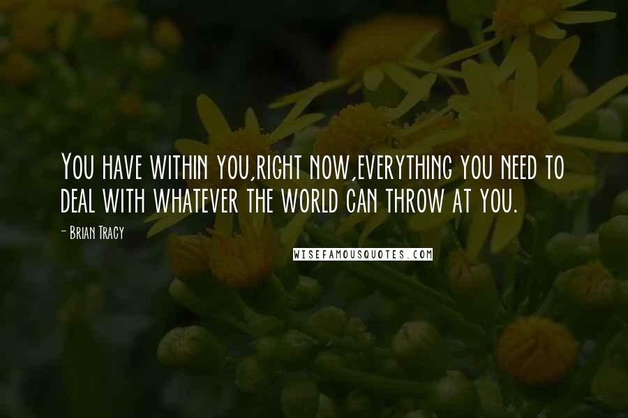 Brian Tracy quotes: You have within you,right now,everything you need to deal with whatever the world can throw at you.