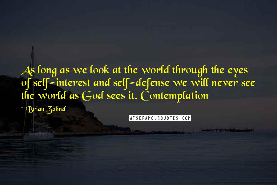 Brian Zahnd quotes: As long as we look at the world through the eyes of self-interest and self-defense we will never see the world as God sees it. Contemplation