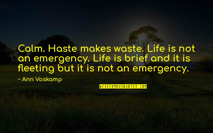 Brief Life Quotes By Ann Voskamp: Calm. Haste makes waste. Life is not an