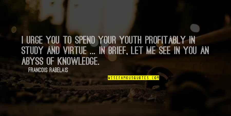 Brief Quotes By Francois Rabelais: I urge you to spend your youth profitably Brief Quotes By Francois Rabelais: I urge you to spend your youth profitably