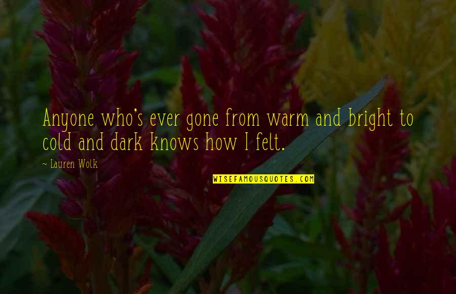 Bright And Dark Quotes By Lauren Wolk: Anyone who's ever gone from warm and bright