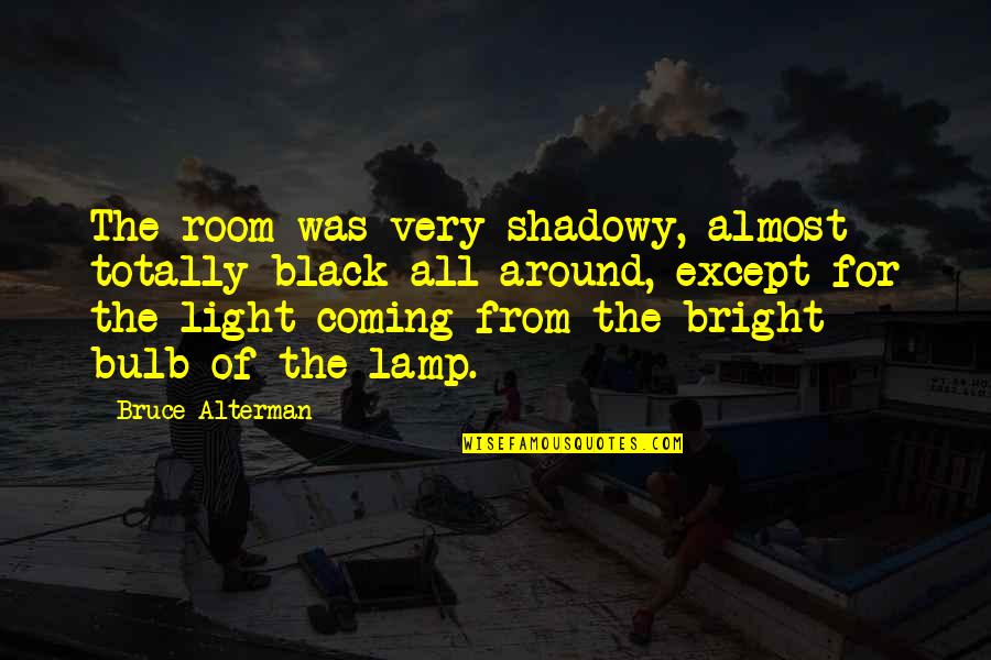 Bright Light Quotes By Bruce Alterman: The room was very shadowy, almost totally black Bright Light Quotes By Bruce Alterman: The room was very shadowy, almost totally black