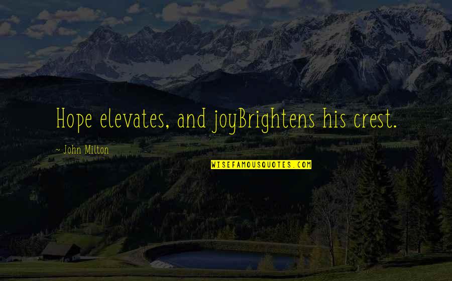 Brightens Quotes By John Milton: Hope elevates, and joyBrightens his crest.