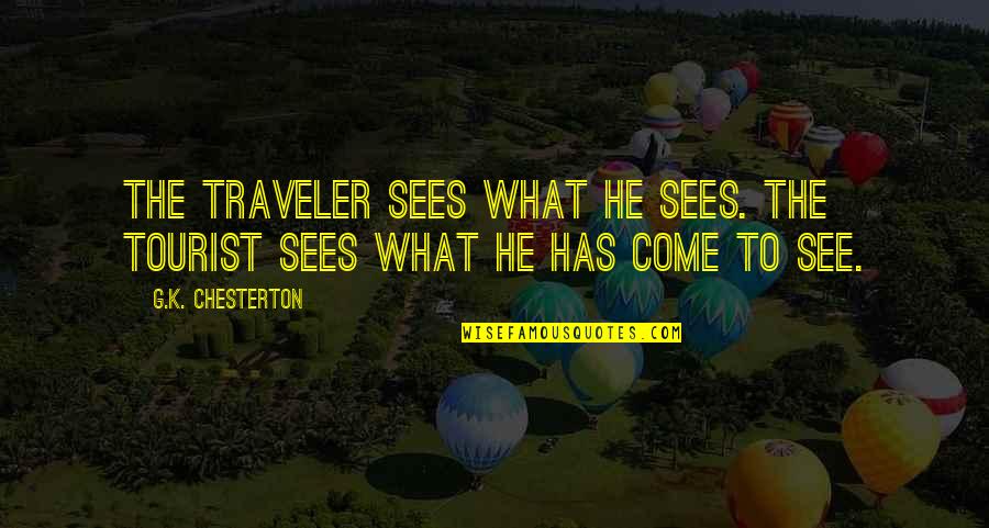 Brightness Of Flowers Quotes By G.K. Chesterton: The traveler sees what he sees. The tourist