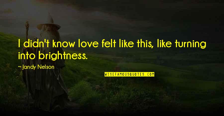 Brightness Of Your Love Quotes By Jandy Nelson: I didn't know love felt like this, like