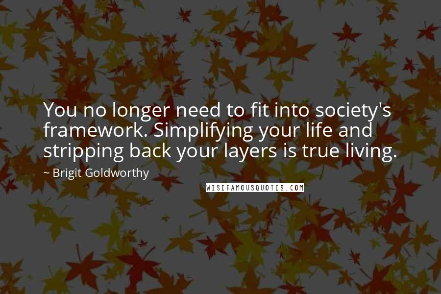 Brigit Goldworthy quotes: You no longer need to fit into society's framework. Simplifying your life and stripping back your layers is true living.