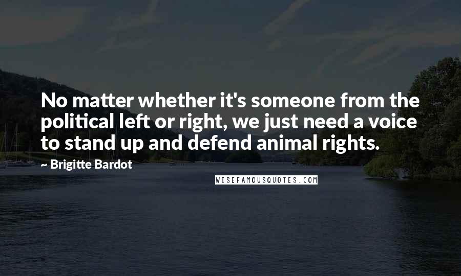 Brigitte Bardot quotes: No matter whether it's someone from the political left or right, we just need a voice to stand up and defend animal rights. Brigitte Bardot quotes: No matter whether it's someone from the political left or right, we just need a voice to stand up and defend animal rights.