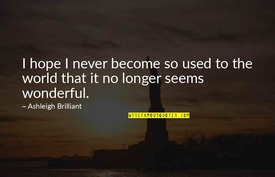 Brilliant Quotes By Ashleigh Brilliant: I hope I never become so used to
