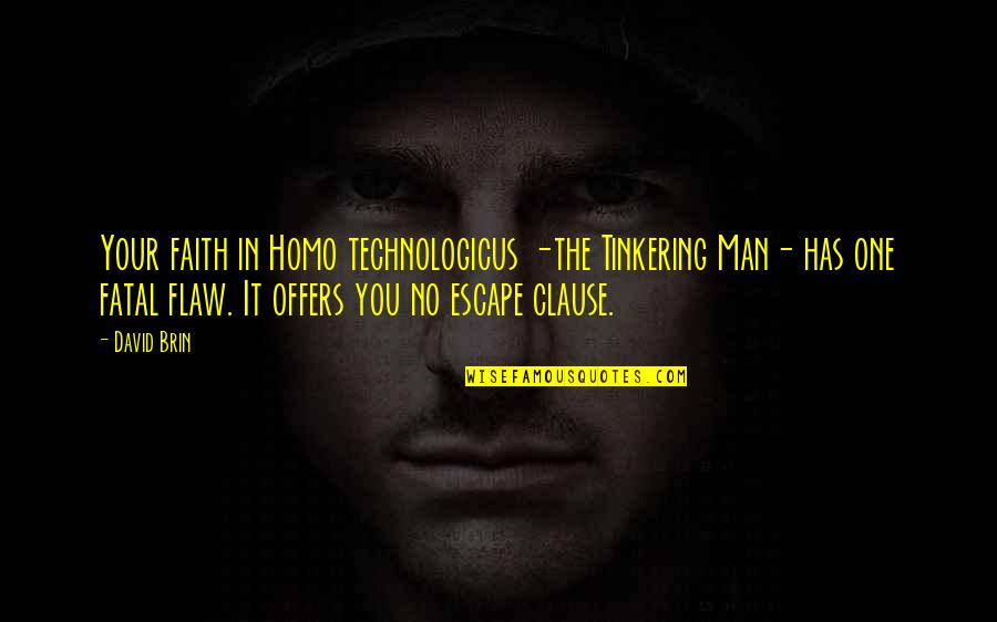 Brin Quotes By David Brin: Your faith in Homo technologicus -the Tinkering Man-