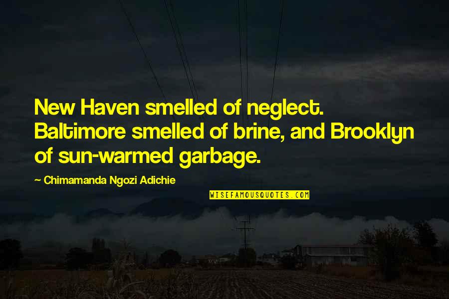 Brine Quotes By Chimamanda Ngozi Adichie: New Haven smelled of neglect. Baltimore smelled of Brine Quotes By Chimamanda Ngozi Adichie: New Haven smelled of neglect. Baltimore smelled of