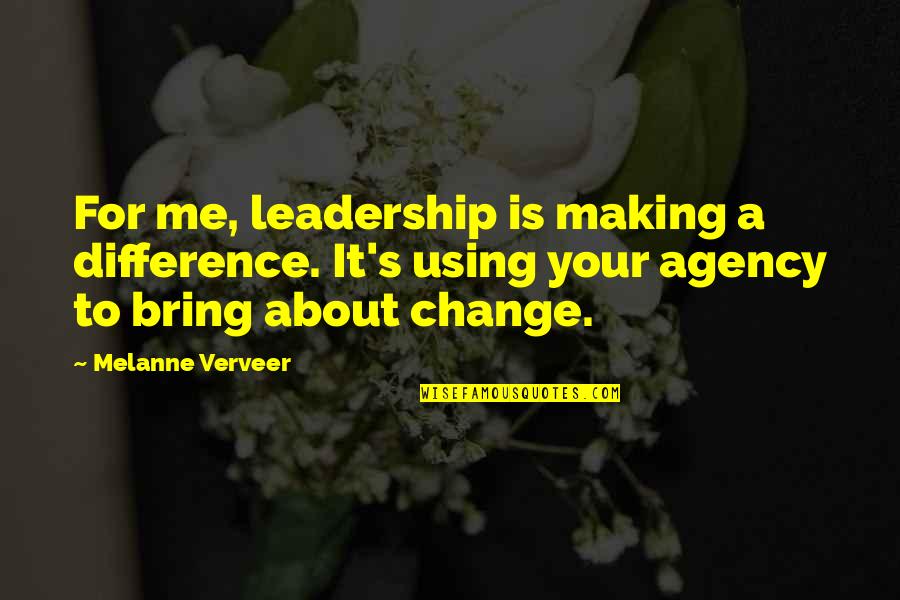 Bring A Change Quotes By Melanne Verveer: For me, leadership is making a difference. It's