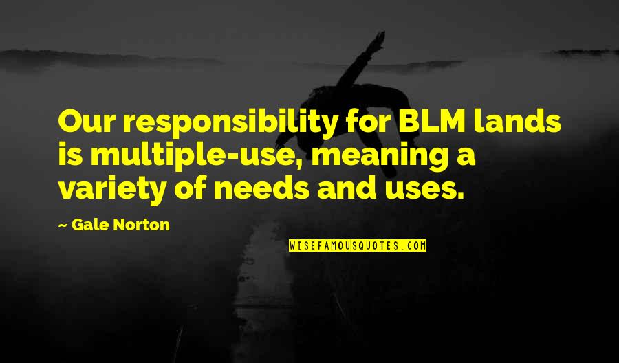 Bringing Someone Else Down Quotes By Gale Norton: Our responsibility for BLM lands is multiple-use, meaning