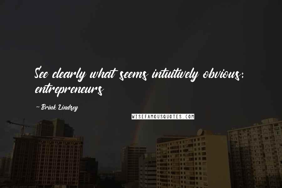 Brink Lindsey quotes: See clearly what seems intuitively obvious: entrepreneurs