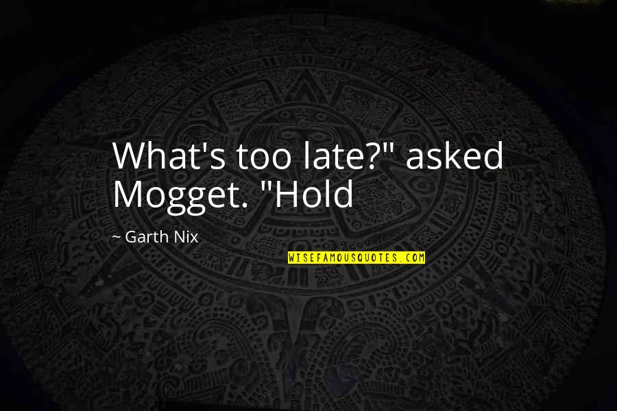 Brinkmanship Quotes By Garth Nix: What's too late?" asked Mogget. "Hold