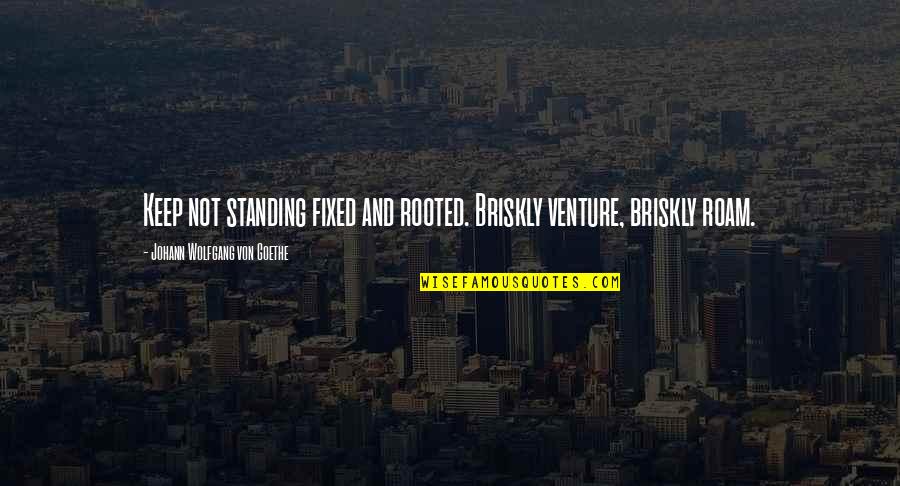 Briskly Quotes By Johann Wolfgang Von Goethe: Keep not standing fixed and rooted. Briskly venture,