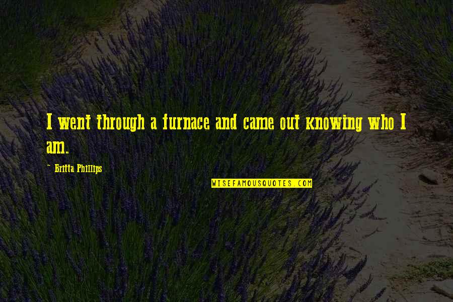 Britta Quotes By Britta Phillips: I went through a furnace and came out Britta Quotes By Britta Phillips: I went through a furnace and came out