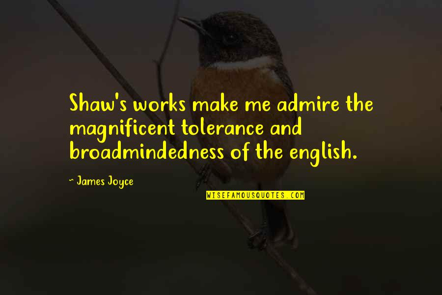 Bro Safari Quotes By James Joyce: Shaw's works make me admire the magnificent tolerance