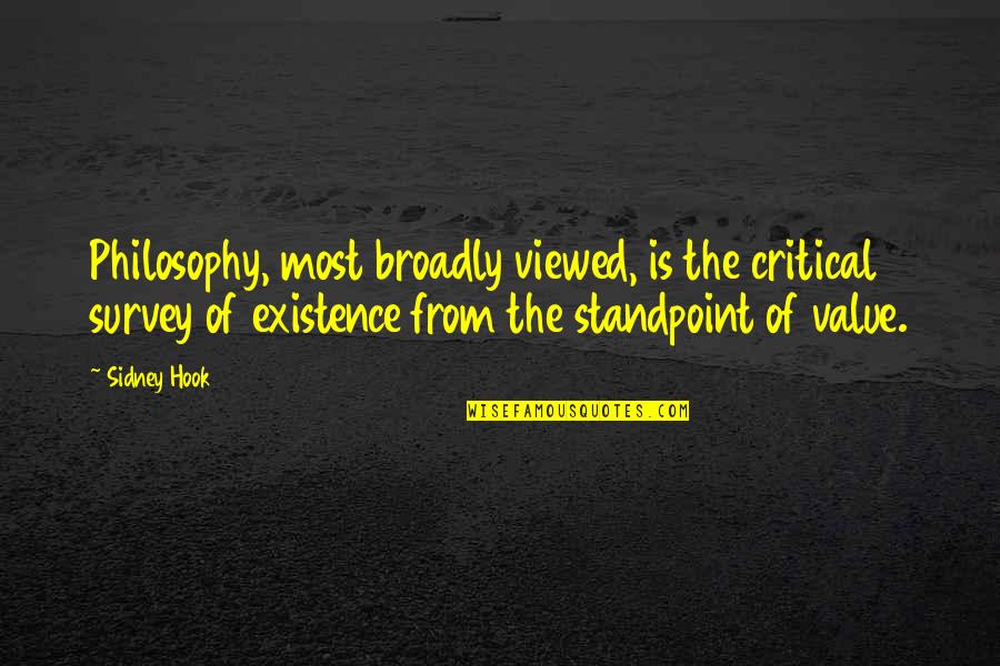 Broadly Quotes By Sidney Hook: Philosophy, most broadly viewed, is the critical survey