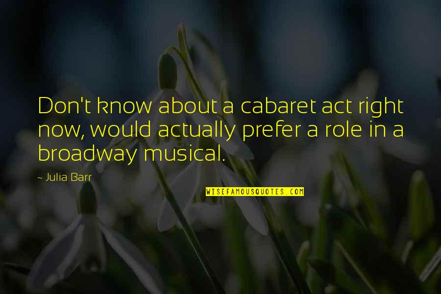 Broadway Musical Quotes By Julia Barr: Don't know about a cabaret act right now,