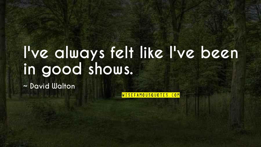 Brogini Tivoli Quotes By David Walton: I've always felt like I've been in good Brogini Tivoli Quotes By David Walton: I've always felt like I've been in good