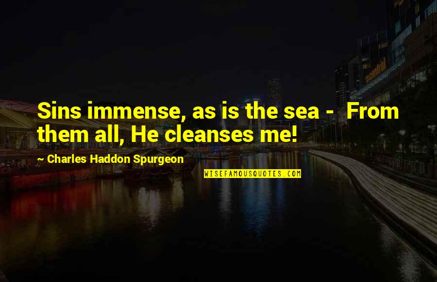 Broke Up Funny Quotes By Charles Haddon Spurgeon: Sins immense, as is the sea - From