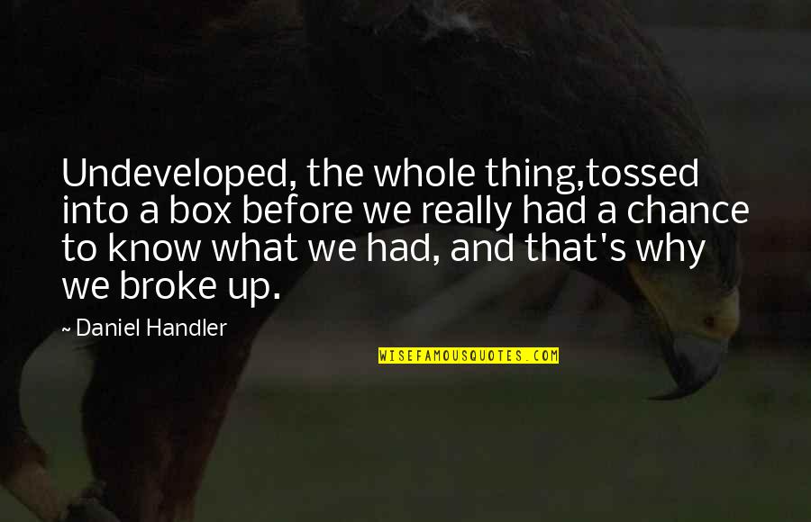 Broke Up Quotes By Daniel Handler: Undeveloped, the whole thing,tossed into a box before