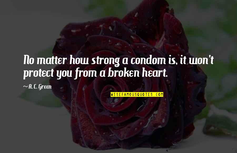Broken And Strong Quotes By A. C. Green: No matter how strong a condom is, it
