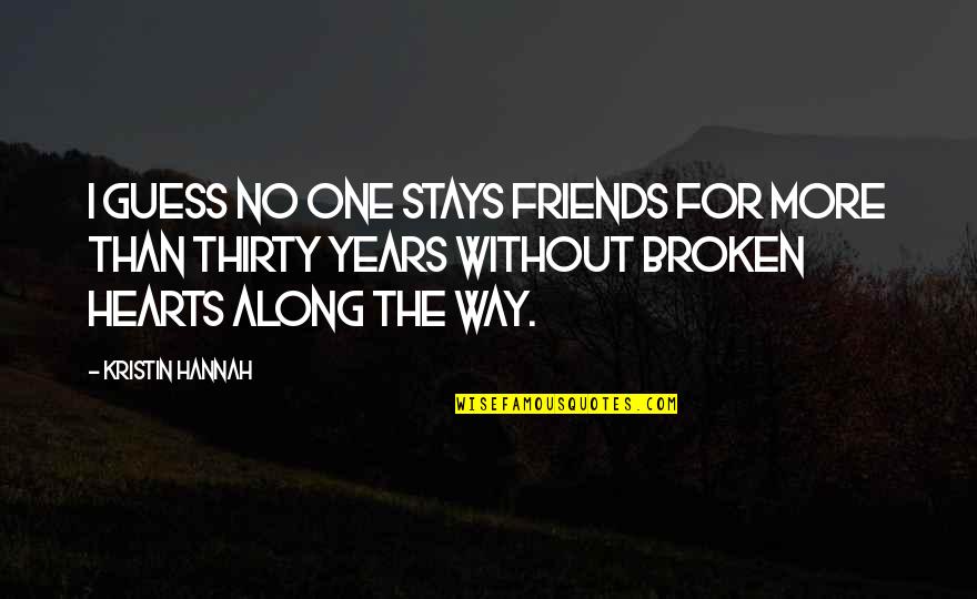 Broken Friends Quotes By Kristin Hannah: I guess no one stays friends for more