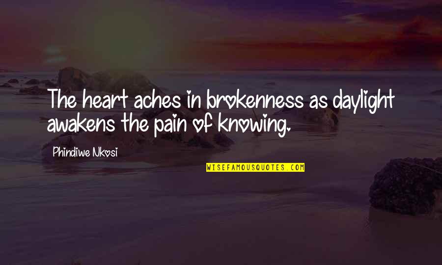 Broken Heart And Death Quotes By Phindiwe Nkosi: The heart aches in brokenness as daylight awakens