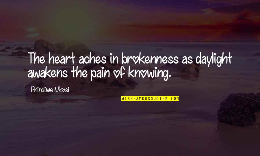 Broken Heart Tears Quotes By Phindiwe Nkosi: The heart aches in brokenness as daylight awakens
