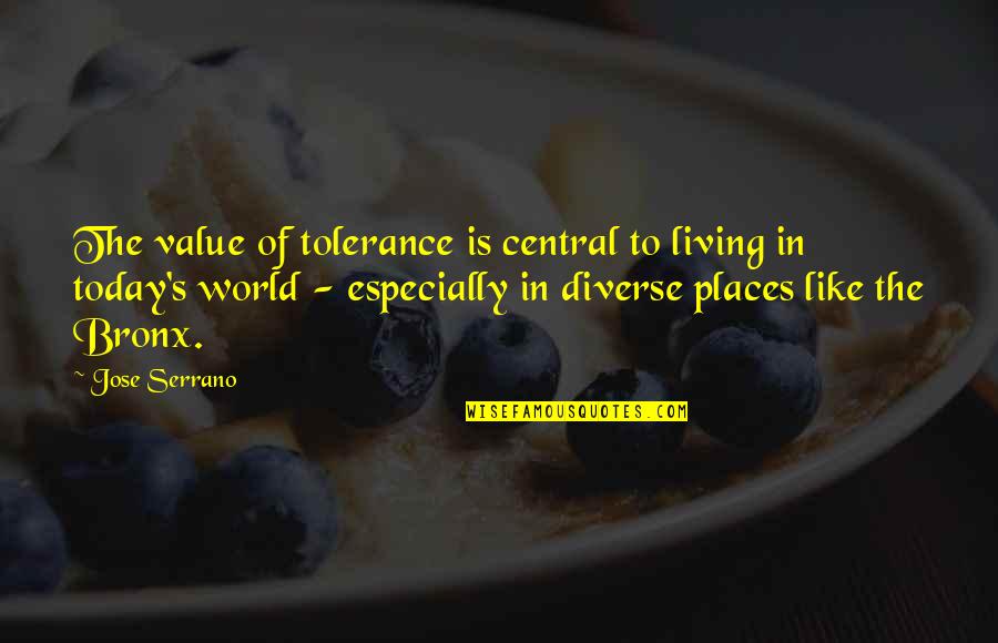 Bronx Quotes By Jose Serrano: The value of tolerance is central to living Bronx Quotes By Jose Serrano: The value of tolerance is central to living
