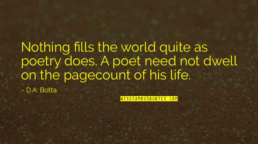 Broucky Dy Quotes By D.A. Botta: Nothing fills the world quite as poetry does. Broucky Dy Quotes By D.A. Botta: Nothing fills the world quite as poetry does.