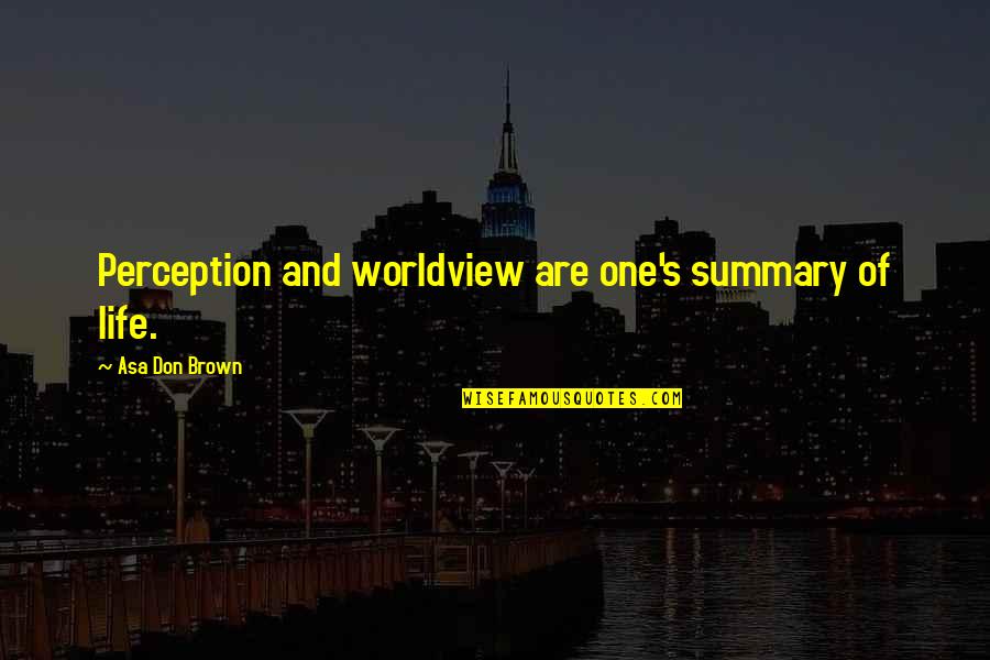Brown And Brown Quotes By Asa Don Brown: Perception and worldview are one's summary of life.