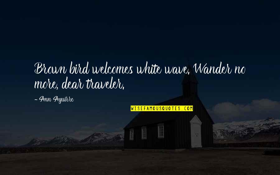 Brown And White Quotes By Ann Aguirre: Brown bird welcomes white wave. Wander no more,