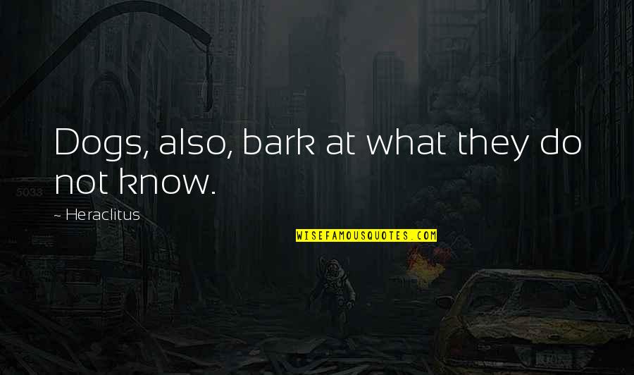Bruce Boguski Quotes By Heraclitus: Dogs, also, bark at what they do not Bruce Boguski Quotes By Heraclitus: Dogs, also, bark at what they do not