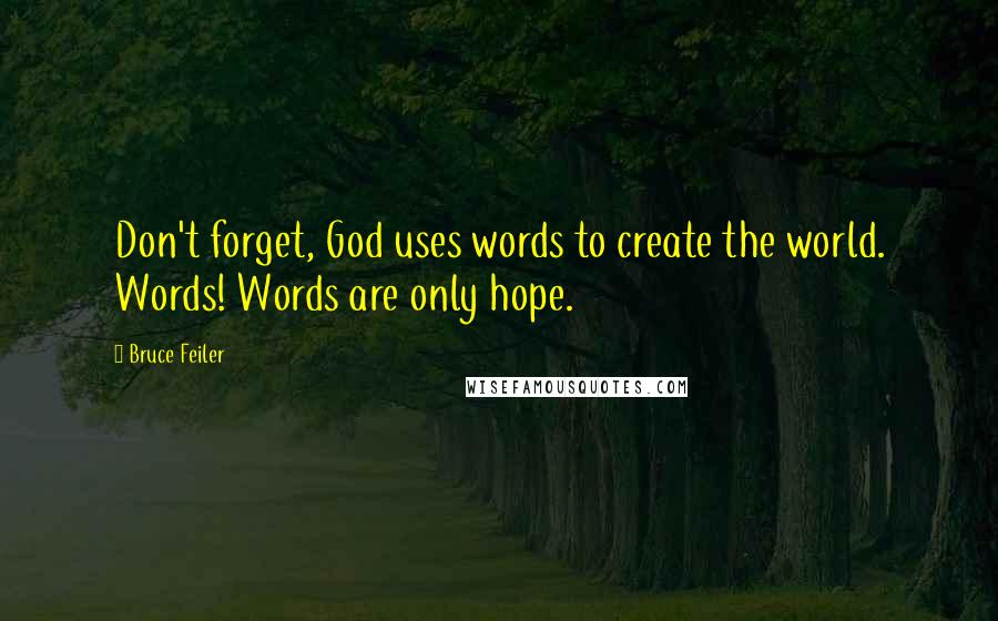 Bruce Feiler quotes: Don't forget, God uses words to create the world. Words! Words are only hope.