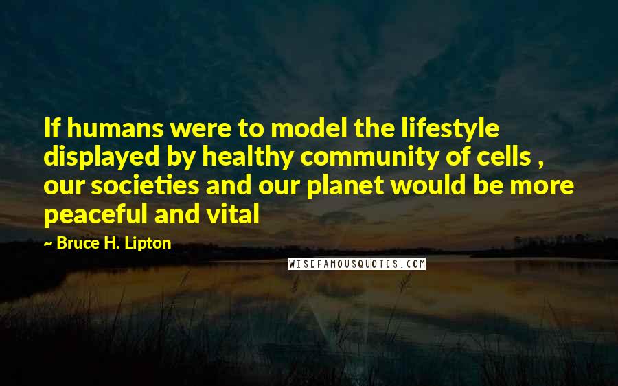 Bruce H. Lipton quotes: If humans were to model the lifestyle displayed by healthy community of cells , our societies and our planet would be more peaceful and vital Bruce H. Lipton quotes: If humans were to model the lifestyle displayed by healthy community of cells , our societies and our planet would be more peaceful and vital