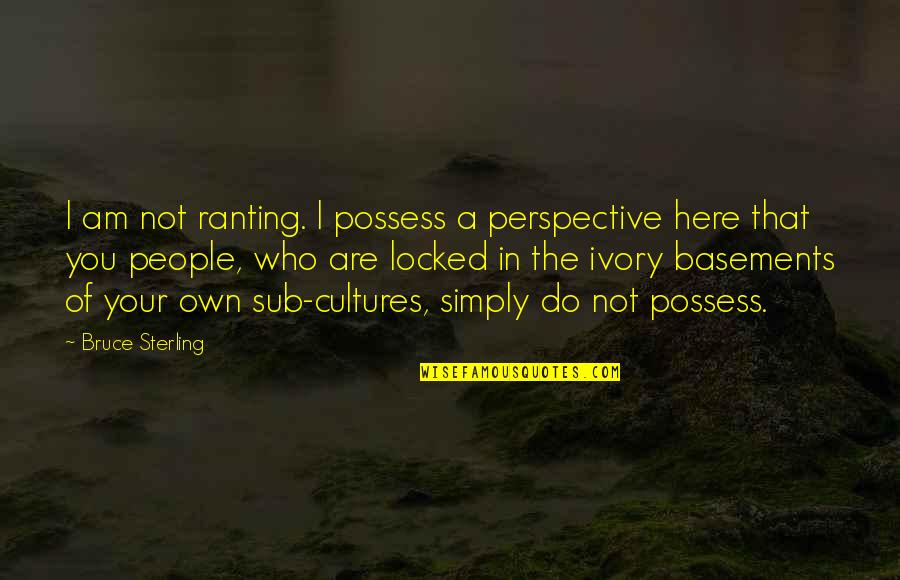 Bruce Sterling Quotes By Bruce Sterling: I am not ranting. I possess a perspective