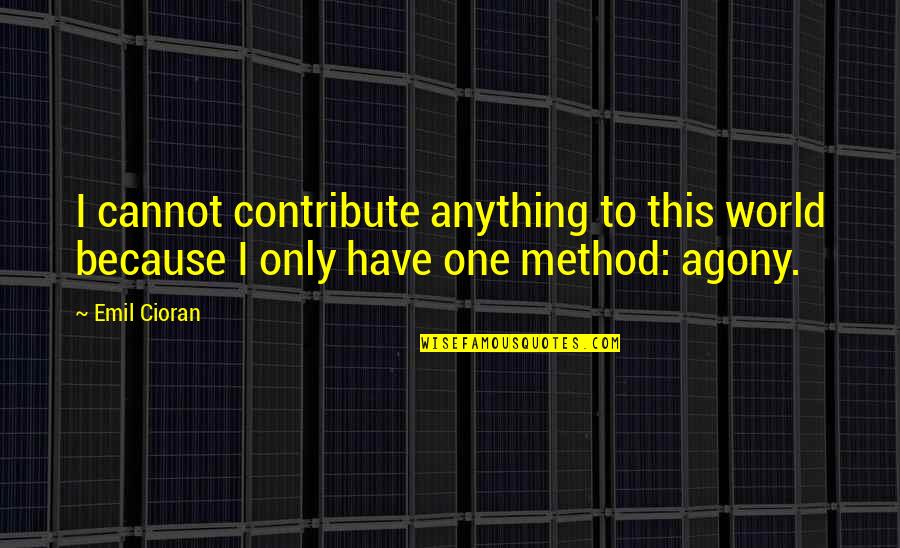 Bruchim Qela Quotes By Emil Cioran: I cannot contribute anything to this world because